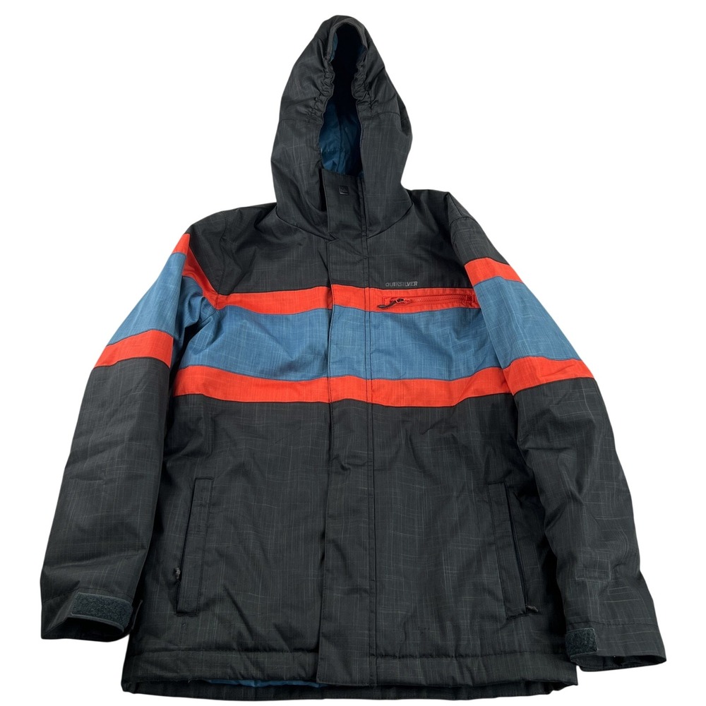 Quiksilver DryFlight 10K Hooded Snowboard Jacket XL 16 Black Colorblock Big Kids